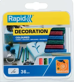 Bâton de colle pailletée pour décoration Ø7mm x 94mm, lot de 36 x 3 couleurs (rouge, bleu, vert)