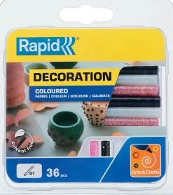 Bâton de colle pailletée pour décoration Ø7mm x 94mm, lot de 36 x 3 couleurs (blanc, noir, or)