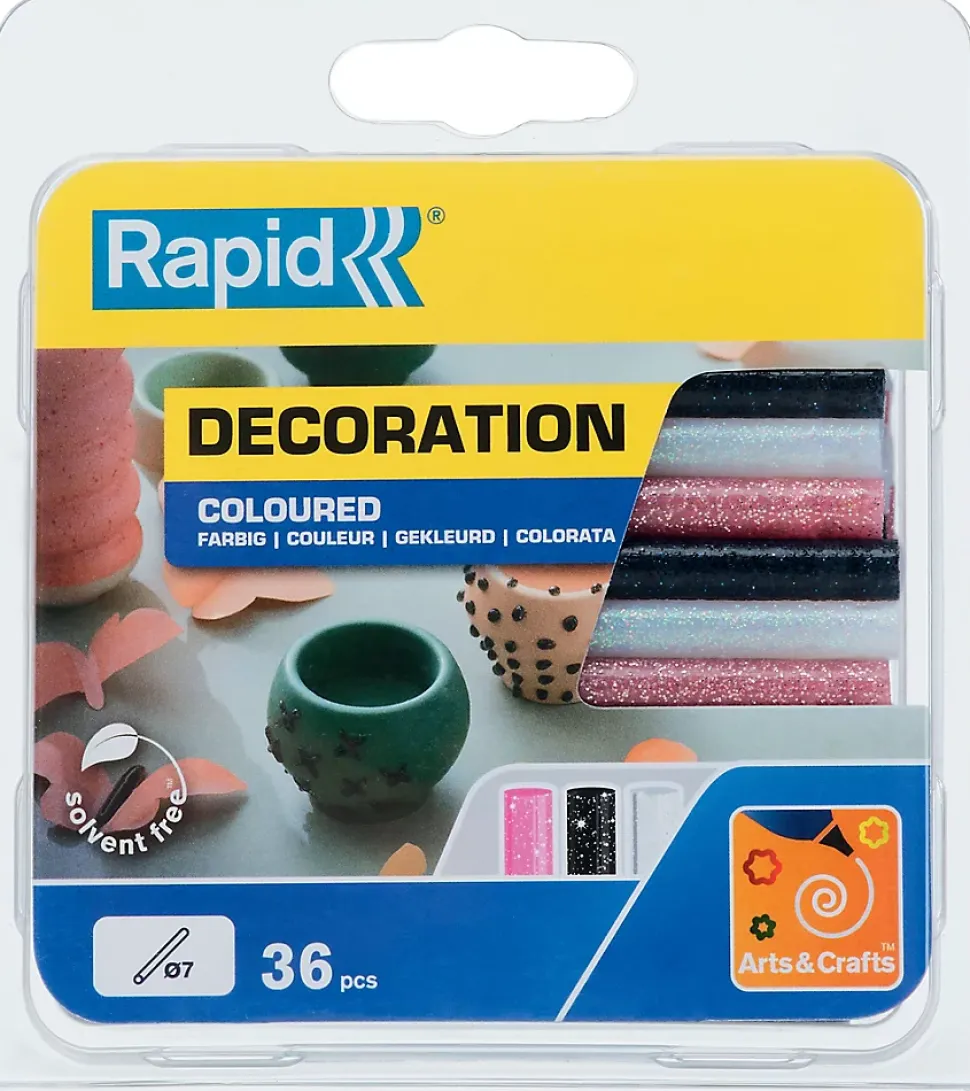 Bâton de colle pailletée pour décoration Ø7mm x 94mm, lot de 36 x 3 couleurs (blanc, noir, or)