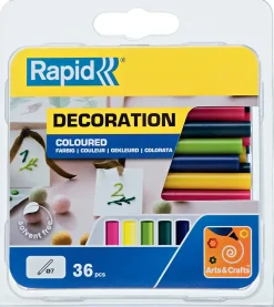 Bâtons de colle colorée Ø7mm x 94mm, lot de 36 x 5 couleurs