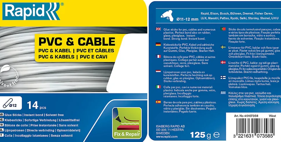 Bâtons de colle pour PVC & câbles Rapid 125 G