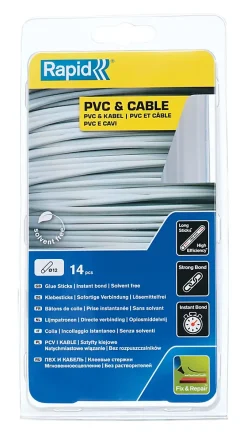 Bâtons de colle PVC & câbles 12 mm. Parfait pour les travaux de fixation et de réparation. Paquet de 14 bâtons longs.