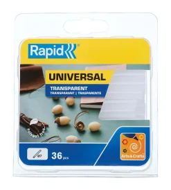 Bâtons de colle transparente universelle 7 mm. Paquet de 36 bâtons courts.