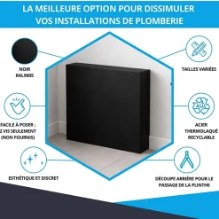 Cache nourrice plomberie ATOLE en acier Noir - Largeur fixe - Taille 4 : 650 x 450 x 150 mm