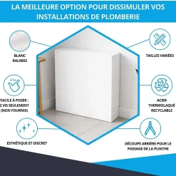 Cache nourrice plomberie ATOLE en acier Blanc - Largeur fixe - Taille 2 : 450 x 650 x 150 mm