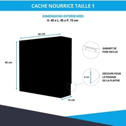 Cache nourrice plomberie ATOLE en acier Noir - Largeur fixe - Taille 1 : 450 x 450 x 150 mm