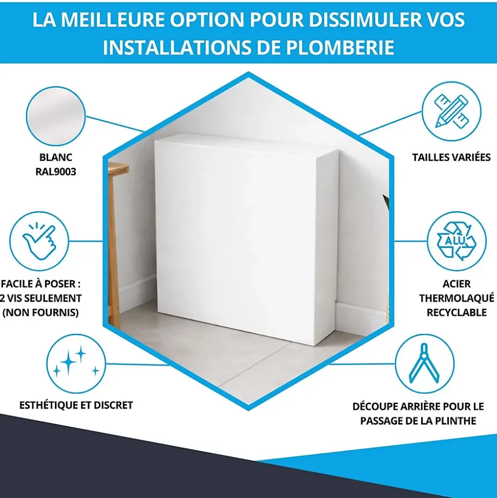 Cache nourrice plomberie ATOLE en acier Blanc - Largeur fixe - Taille 6 : 650 x 850 x 150 mm