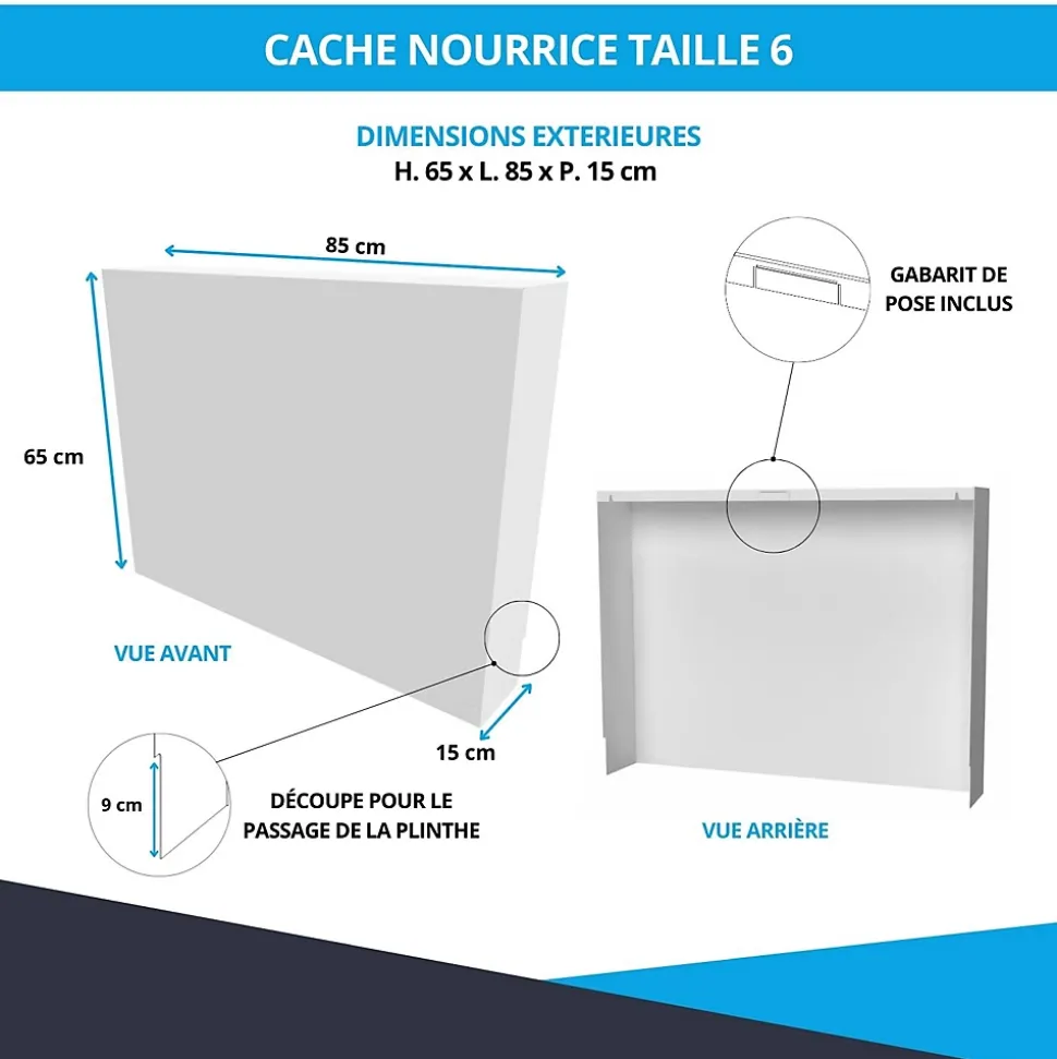 Cache nourrice plomberie ATOLE en acier Blanc - Largeur fixe - Taille 6 : 650 x 850 x 150 mm