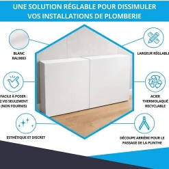 Cache nourrice plomberie ATOLE en acier Blanc - Largeur réglable - Taille 2 : 450 x 605 à 1150 x 150 mm