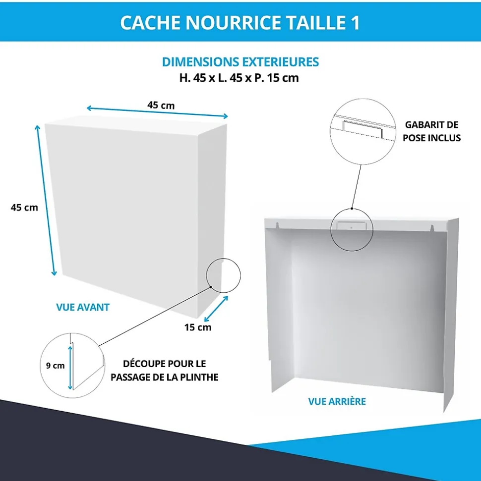 Cache nourrice plomberie ATOLE en acier Blanc - Largeur fixe - Taille 1 : 450 x 450 x 150 mm