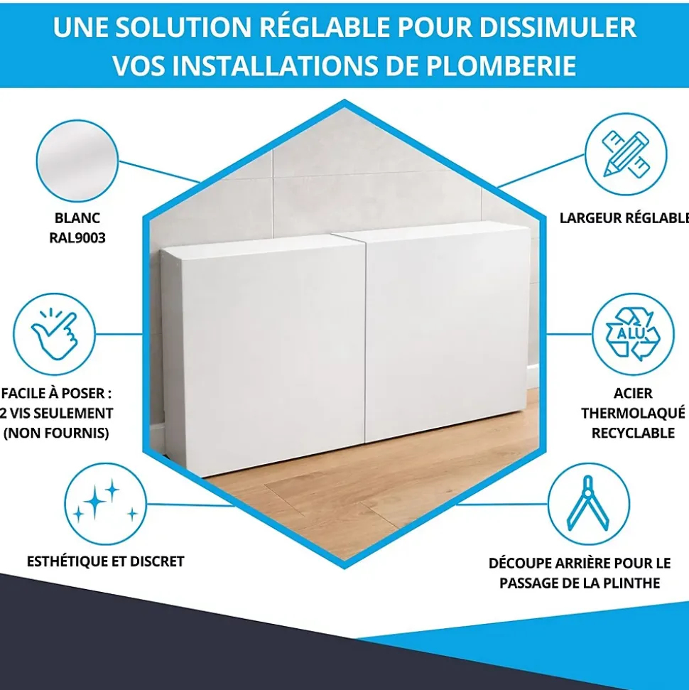 Cache nourrice plomberie ATOLE en acier Blanc - Largeur réglable - Taille 1