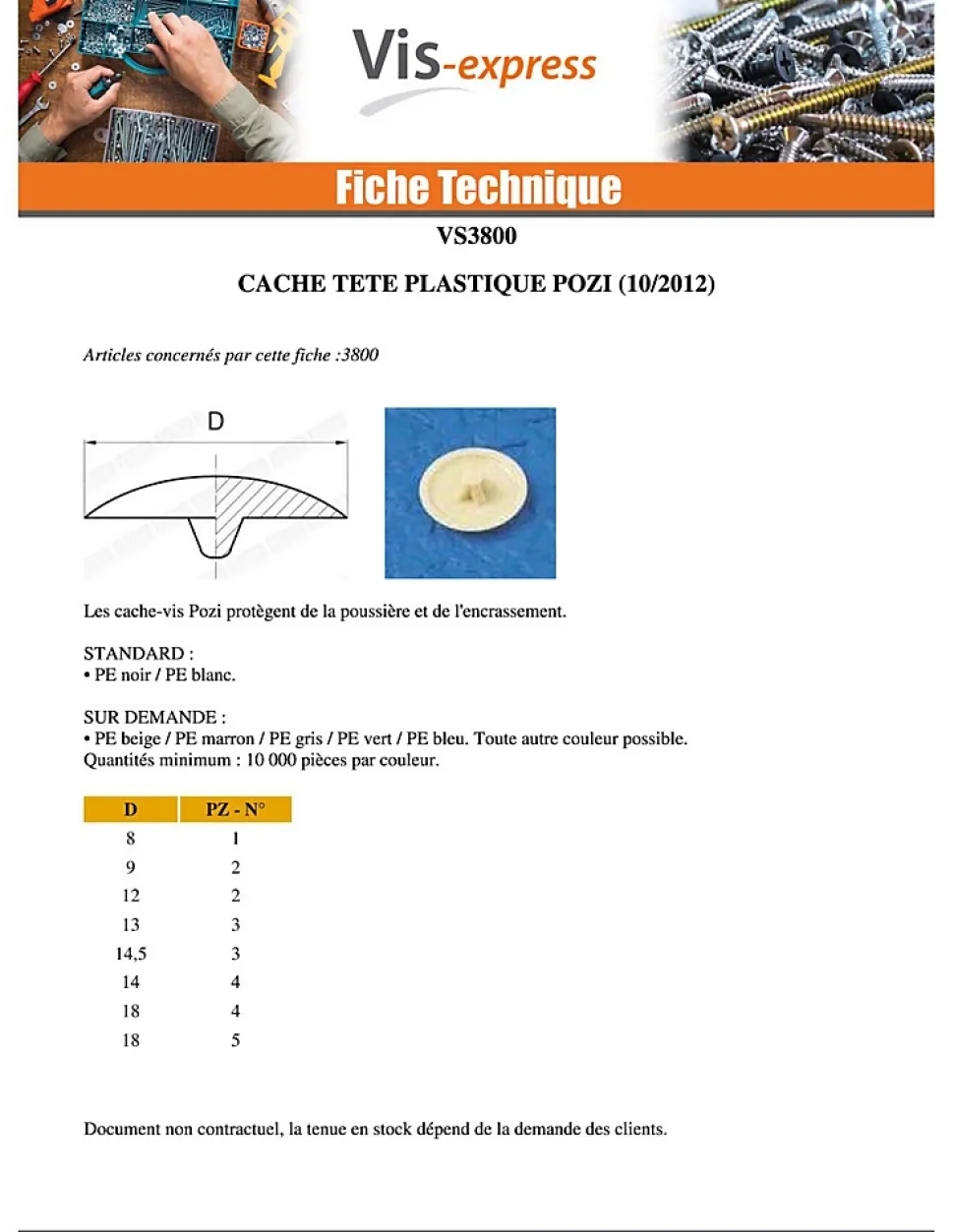Cache tête Plastique Pozi numéro 2 Diamètre de tête: 12 RAL9010 blanc pur - 100 pièces