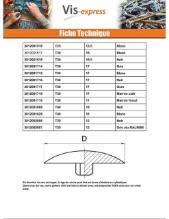 Cache vis Tête fraisée TORX TORX T15 Diamètre de tête: 12 Nylon RAL9010 blanc pur - 1 pièce