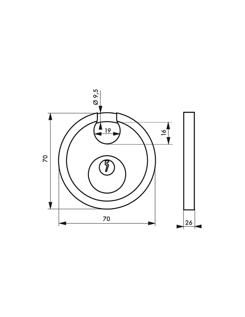 Cadenas à clé Astra UNIKEY (achetez-en plusieurs, ouvrez avec la même clé), 70mm, anse acier, 2 clés - THIRARD