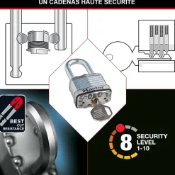 Cadenas à clé Master Lock Excell M1EURDLH acier laminé l.45 mm hauteur de l'anse 51 mm