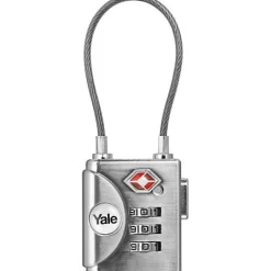 Cadenas câble TSA a Code Combinaison Programmable 3 Chiffres - Yale - Homologué TSA - Gris