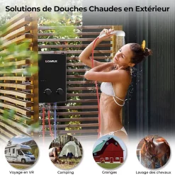 CAMPLUX AY132B-DE Chauffe-eau instantanés portables de 5L/min au gaz Propane/Butane (50mbar)
