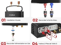 CAMPLUX AY132B-DE Chauffe-eau instantanés portables de 5L/min au gaz Propane/Butane (50mbar)