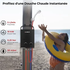 CAMPLUX AY132B-DE Chauffe-eau instantanés portables de 5L/min au gaz Propane/Butane (50mbar)