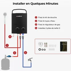 CAMPLUX AY132B-DE Chauffe-eau instantanés portables de 5L/min au gaz Propane/Butane (50mbar)
