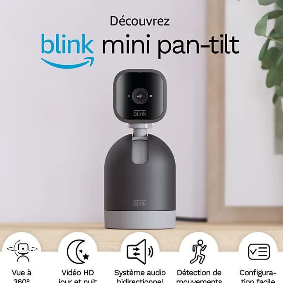Caméra Blink Mini Pan Tilt 1080p Noir rotative vision nocturne audio bidirectionnel
