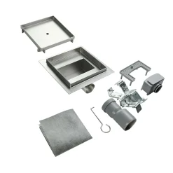 Caniveau de douche à carreler carré CIREA 20 x 20 cm, siphon anti-odeurs, drainage 36l/min, hauteur réglable SANIVERRE