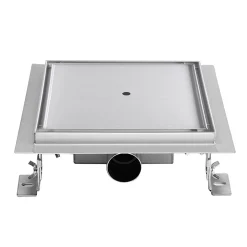 Caniveau de douche à carreler carré CIREA 20 x 20 cm, siphon anti-odeurs, drainage 36l/min, hauteur réglable SANIVERRE