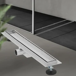 Caniveau de Douche 60 cm 2en1 à Carreler, Argent, Acier Inoxydable