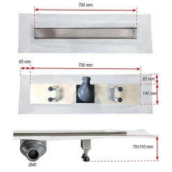 Caniveau de douche à l'italienne 700mm Wirquin