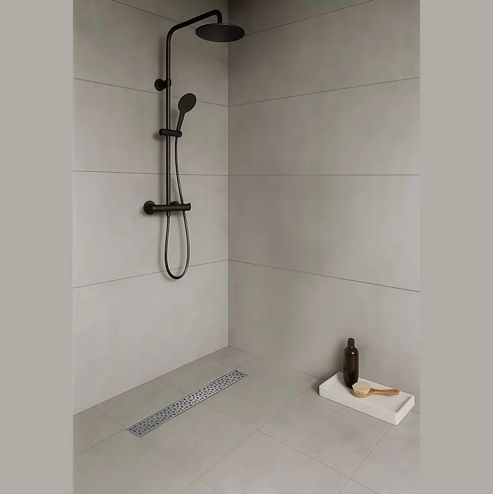Caniveau de douche à l'Italienne GUMI motif bulle L.80 cm acier, anti-odeurs, débit élevé -SANIVERRE