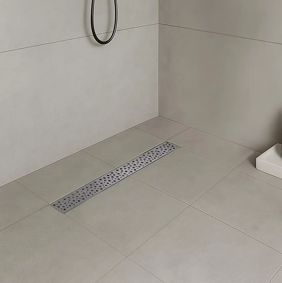 Caniveau de douche à l'Italienne GUMI motif bulle L.80 cm acier, anti-odeurs, débit élevé -SANIVERRE