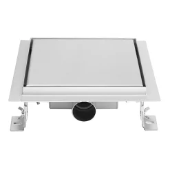 Caniveau de douche carré inox CARA 20 x 20 cm avec siphon anti-odeurs, drainage 36l/min, hauteur réglable SANIVERRE
