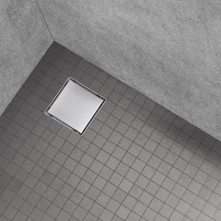 Caniveau de douche carré inox CARA 25 x 25 cm avec siphon anti-odeurs, drainage 36l/min, hauteur réglable SANIVERRE