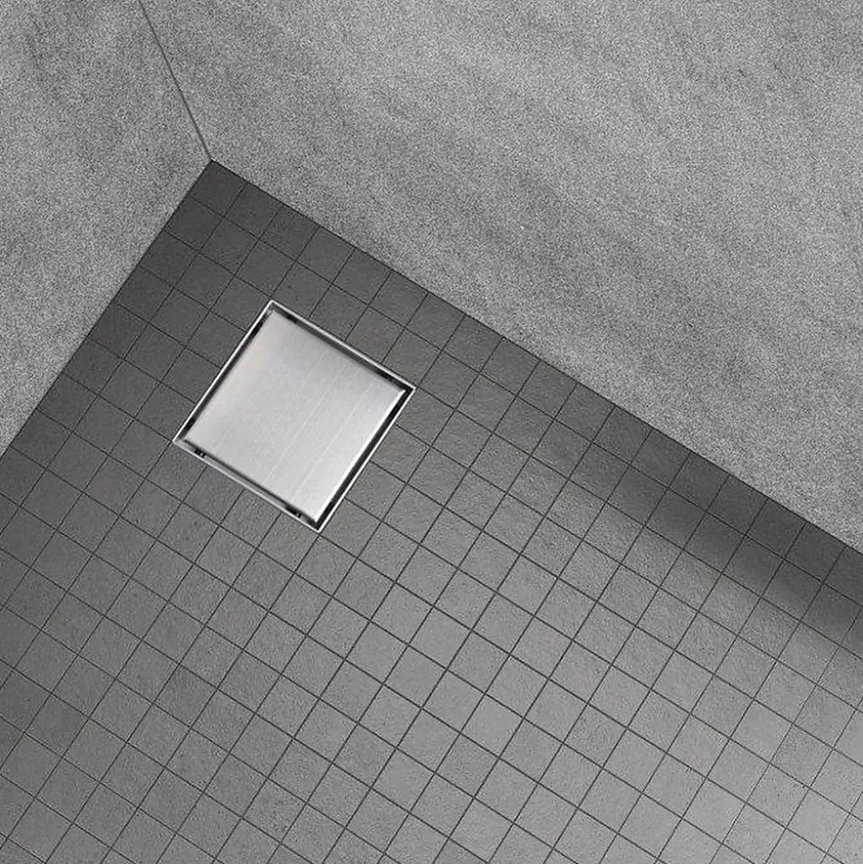 Caniveau de douche carré inox CARA 25 x 25 cm avec siphon anti-odeurs, drainage 36l/min, hauteur réglable SANIVERRE
