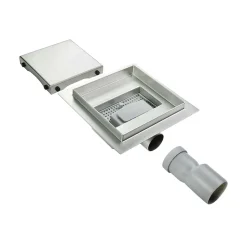 Caniveau de douche carré inox CARA 25 x 25 cm avec siphon anti-odeurs, drainage 36l/min, hauteur réglable SANIVERRE