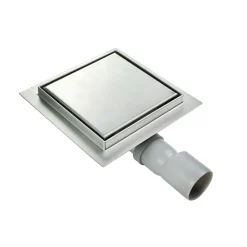 Caniveau de douche carré inox CARA 25 x 25 cm avec siphon anti-odeurs, drainage 36l/min, hauteur réglable SANIVERRE
