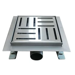 Caniveau de douche carré motif quadrillé DOMEO 12 x 12 cm siphon anti-odeurs, drainage 36l/min, h. réglable SANIVERRE