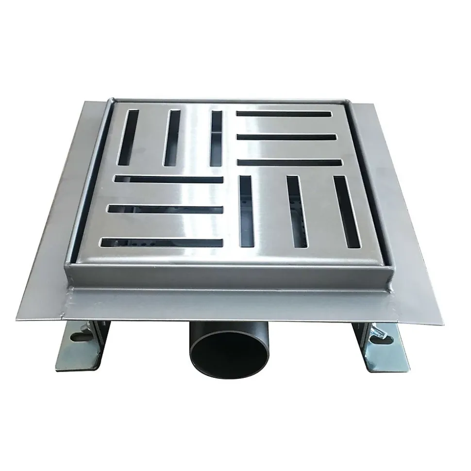 Caniveau de douche carré motif quadrillé DOMEO 12 x 12 cm siphon anti-odeurs, drainage 36l/min, h. réglable SANIVERRE