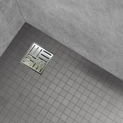 Caniveau de douche carré motif quadrillé DOMEO 12 x 12 cm siphon anti-odeurs, drainage 36l/min, h. réglable SANIVERRE