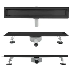 Caniveau de douche 2en1 VINY L.100 cm, réversible à carreler ou inox noir + siphon 360, drainage 36l/min - SANIVERRE