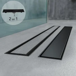 Caniveau de douche 2en1 VINY L.80 cm, réversible à carreler ou inox noir + siphon 360, drainage 36l/min - SANIVERRE