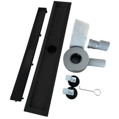 Caniveau de douche 2en1 VINY L.80 cm, réversible à carreler ou inox noir + siphon 360, drainage 36l/min - SANIVERRE