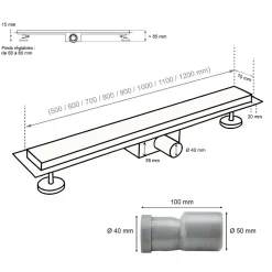 Caniveau de douche HOXY motif en pointillé L.50 cm anti-odeurs, filtre, drainage performant -SANIVERRE