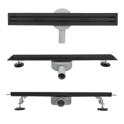 Caniveau de douche italienne étroit noir SAMY L.50 cm siphon 360, drainage 36l/min, hauteur réglable SANIVERRE