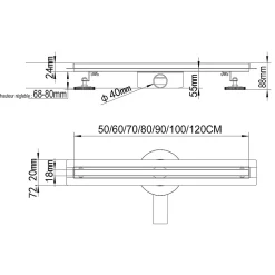 Caniveau de douche italienne étroit TIKA L.90 cm acier inoxydable avec siphon 360, drainage 36l/min SANIVERRE