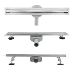Caniveau de douche italienne étroit TIKA L.90 cm acier inoxydable avec siphon 360, drainage 36l/min SANIVERRE