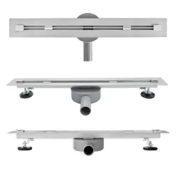 Caniveau de douche italienne slim DEKI L.80 cm acier inoxydable avec siphon 360, drainage performant SANIVERRE
