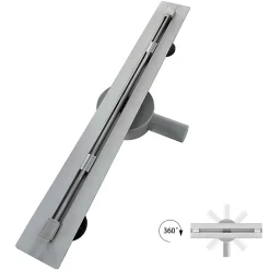 Caniveau de douche italienne slim DEKI L.80 cm acier inoxydable avec siphon 360, drainage performant SANIVERRE
