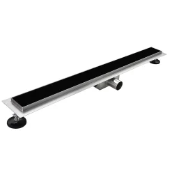 Caniveau de douche KODY L.60 cm verre noir et inox, siphon anti-odeurs, drainage performant -SANIVERRE