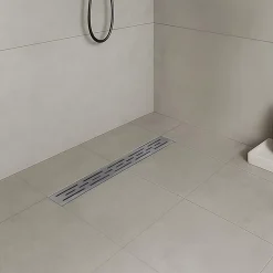 Caniveau de douche L.120 cm JAZY design linéaire, inox, anti-odeurs, drainage élevé - SANIVERRE